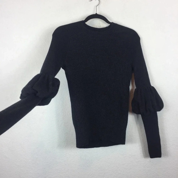 Club Monaco Ellodie Grey Wool Ruffle Puff Sleeve Knit Sweater XS - Picture 9 of 12